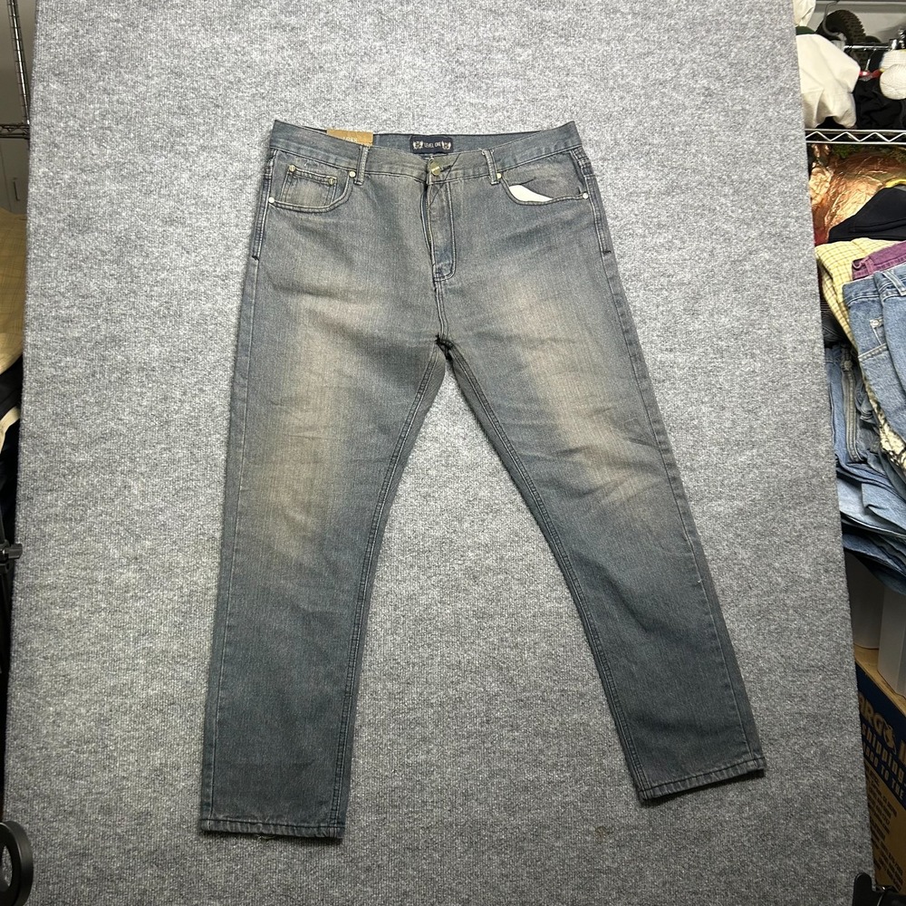 Level One Jeans Mens Gray Wash Denim Mid Rise Classic Straight Zip Fly - 38x29.5